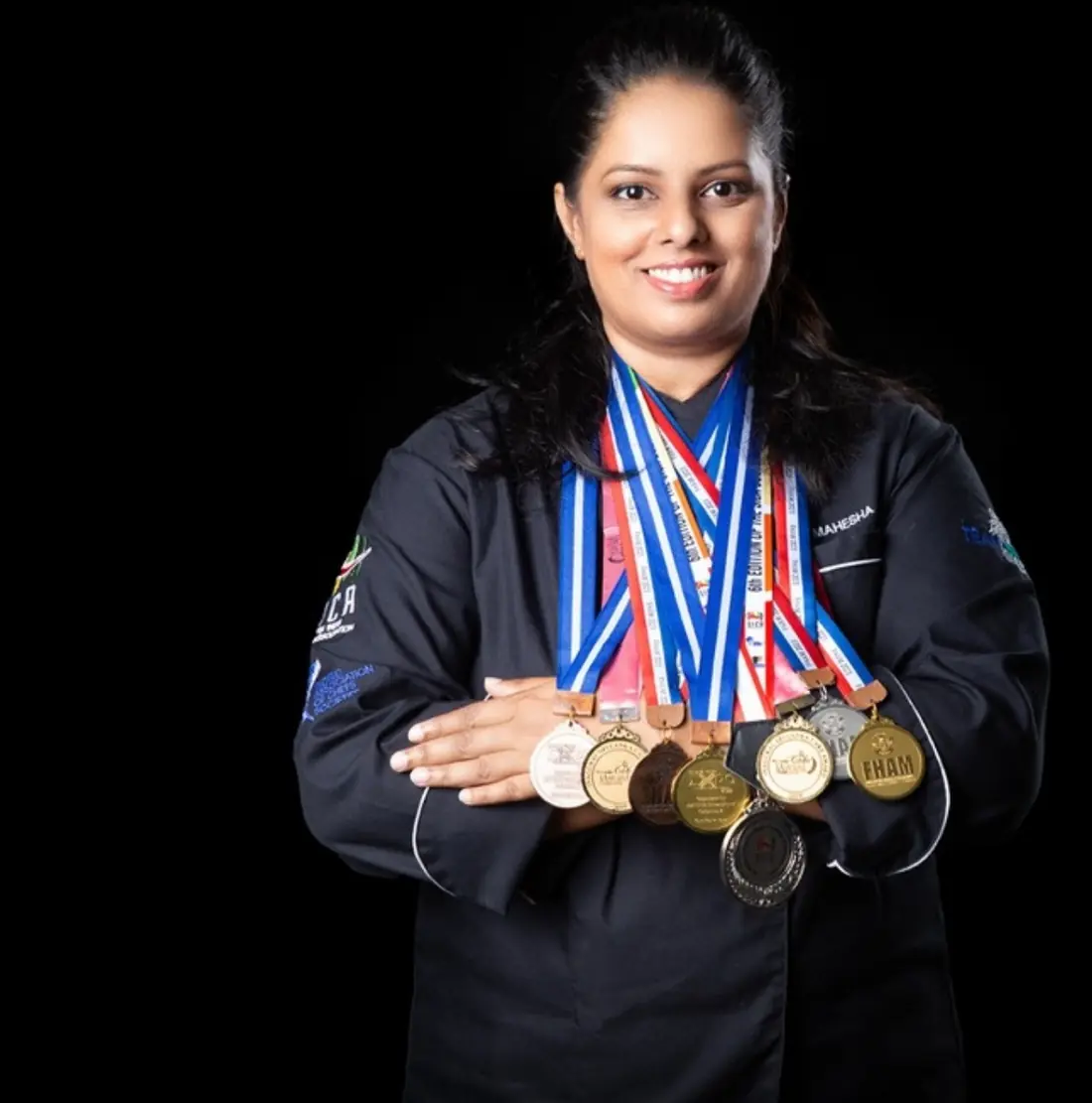 Mash wearing her competition medals