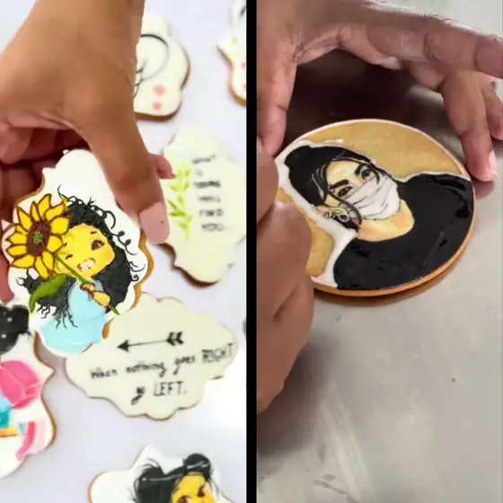 Decorated cookies and marshmallows