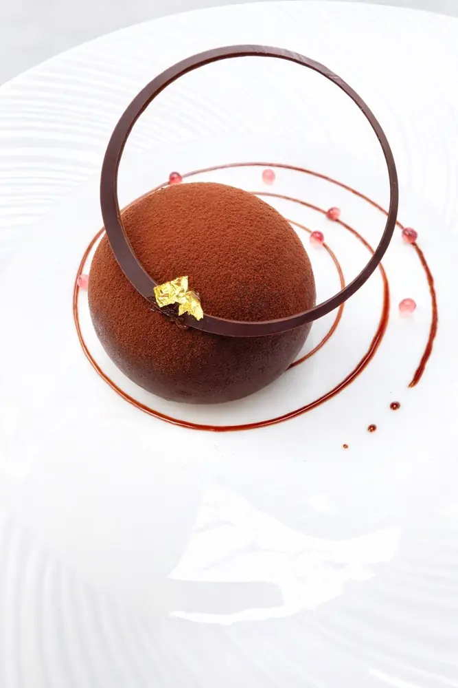 Tiramisu with a rich coffee-infused center -Plated dessert