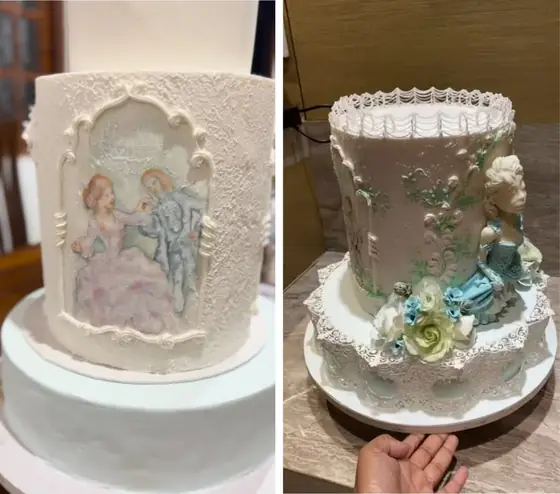 Hand-painted cake tier detail